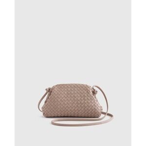 Quince Italian Leather Hand-Woven Clutch Crossbody Taupe OS New With Tags